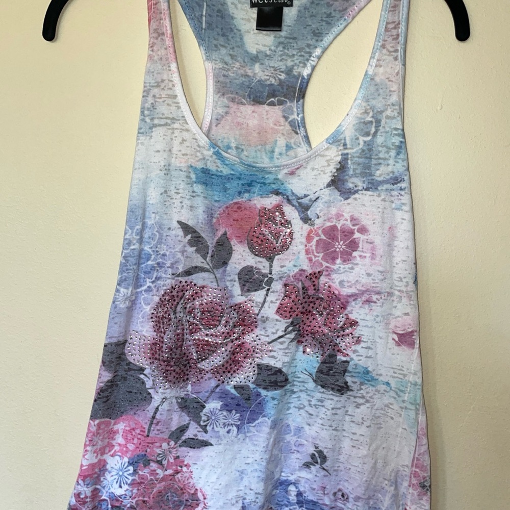 Y2K WET SEAL Women's Floral Racerback Tank Top MEDIUM